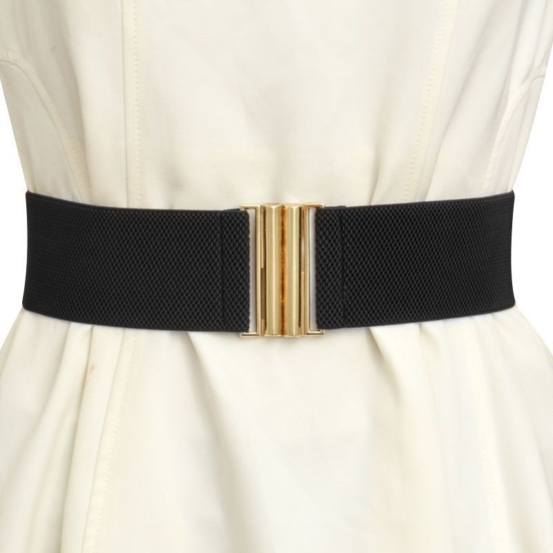 Mode femmes dames boucle en or large extensible élastique Corset taille ceinture ceinture robe décoration ceinture