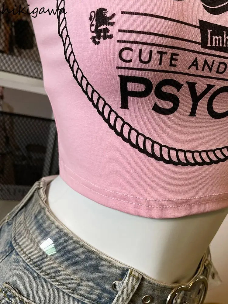 Débardeur d'été à la mode pour femmes, vêtements avec lettres roses douces, tunique dos nu, Camis, chaîne Harajuku, gilet Sexy Y2k, Ropa Mujer