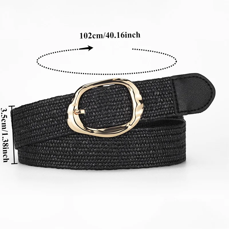 Ceinture élastique en paille tissée de style bohème à la mode, ceinture à la taille pour femme avec boucle ronde tendance, polyvalente