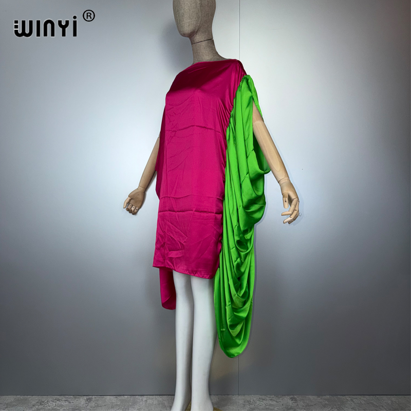 WINYI femme musulmane robes longue vers le bas caftan robe de soirée foncé col rond robe sexy femme vacances abaya dubaï luxe Caftan
