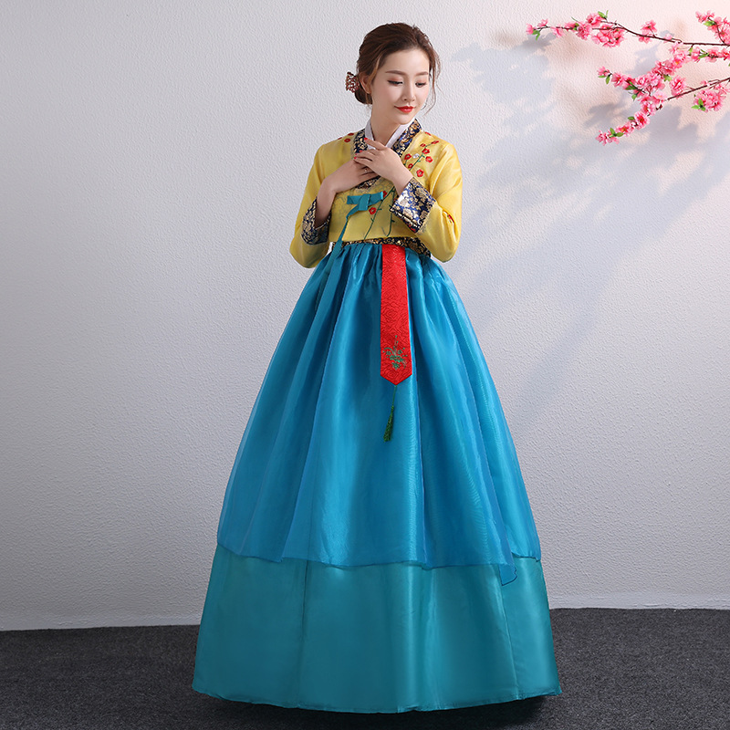 Hanbok pour femmes, Costume traditionnel coréen, vêtements de cour de spectacle de palais minoritaire, robe de danse pour fête de mariage, nouvel an, fleur
