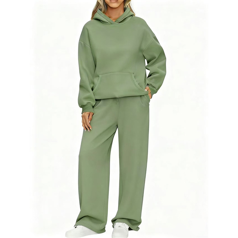 Sweat à capuche + pantalon à jambes larges pour femme, deux pièces, pull décontracté, ample, à manches longues, survêtement confortable, costume de sport pour femme, automne et hiver