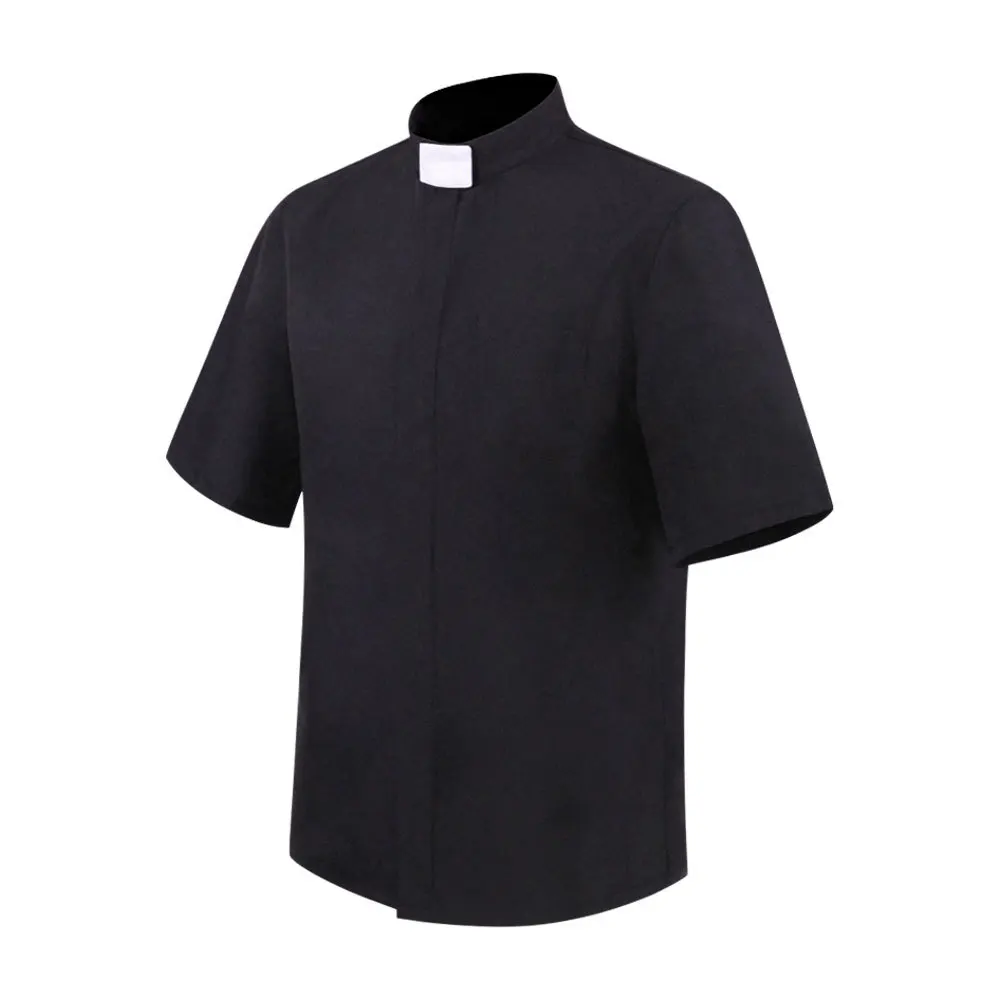Chemise col prêtre hommes clergé debout église catholique ministre prédicateur été à manches courtes hauts chemisier romain S-5XL