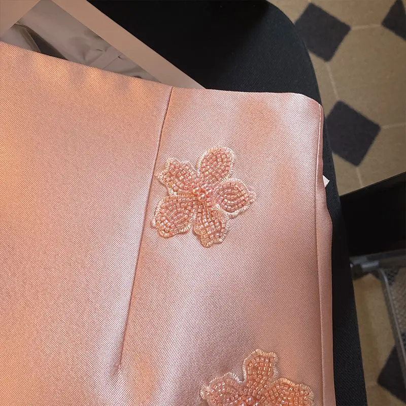 MEXZT élégant rose Mini jupe femmes Vintage Floral perles hanche Wrap jupes été dames coréen taille haute conception une ligne Faldas