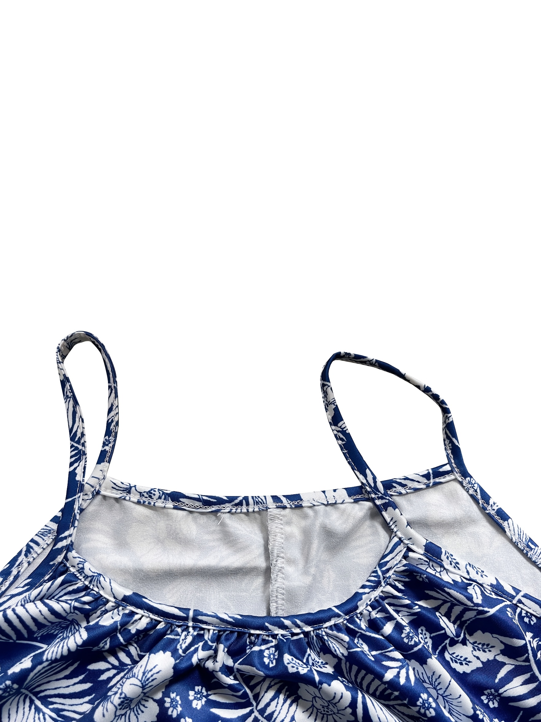Robe Cami pour femme, imprimé floral tribal bleu et blanc, décontractée, col rond, sans manches, coupe trapèze fluide, pour l'été