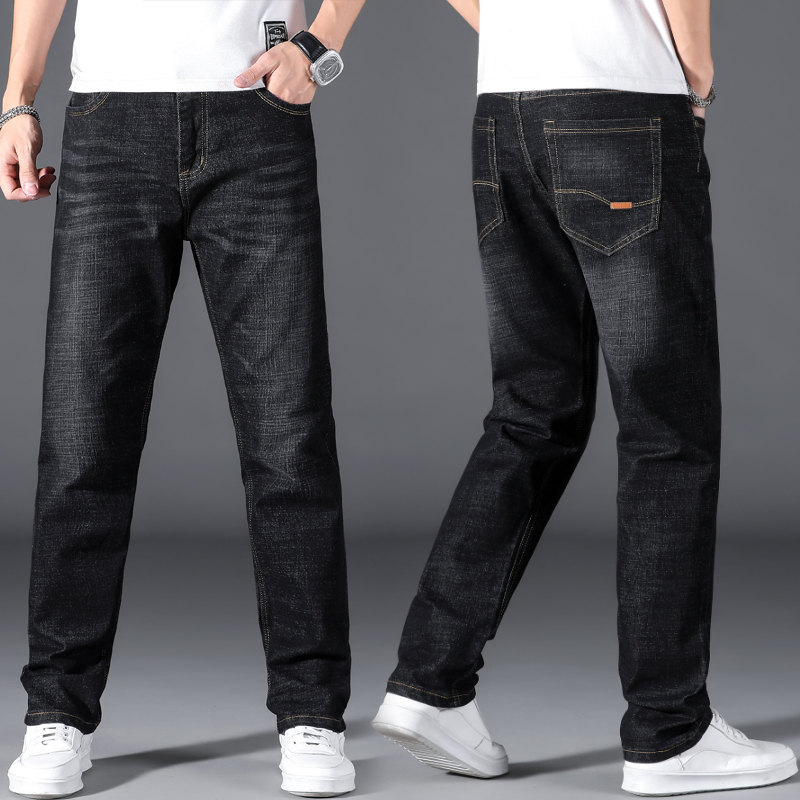 Grande taille 42 44 46 48 50 classique hommes jean ample droit noir bleu jean Stretch affaires pantalon décontracté homme marque pantalon