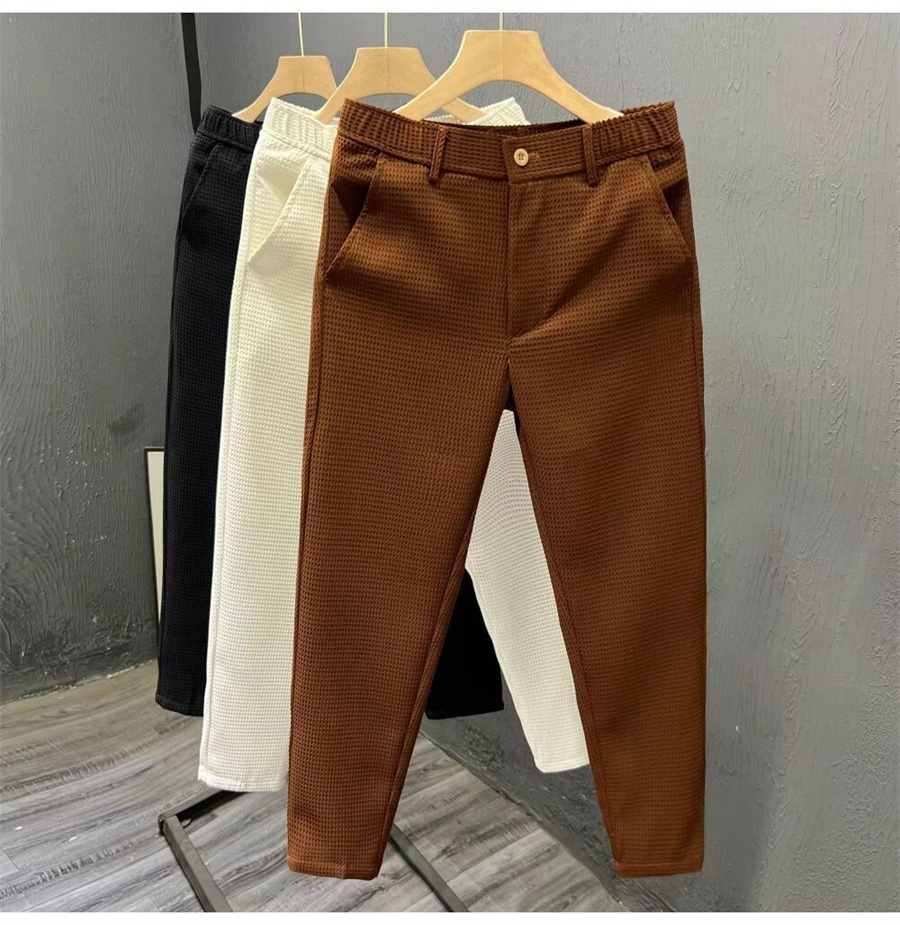 2025 nouveau pantalon de costume solide pour hommes de haute qualité printemps Style coréen poche gaufre crayon pantalon homme d'affaires pantalon décontracté