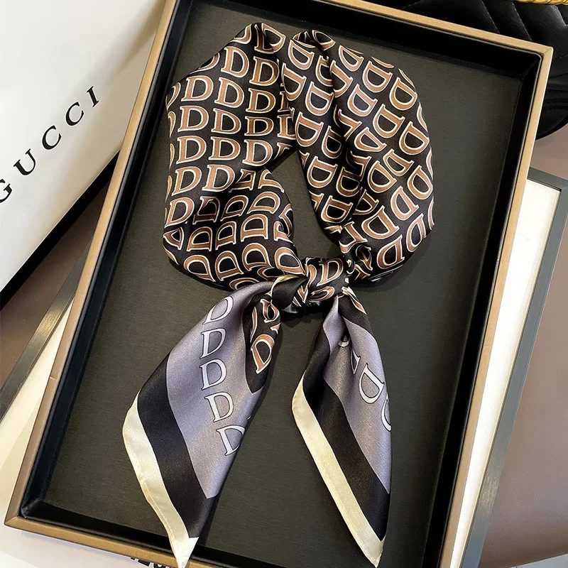 Foulard carré en soie imprimé Imitation Satin pour femmes, foulard de cou enveloppant, bandeau de plage, Bandana pour femmes, 2025