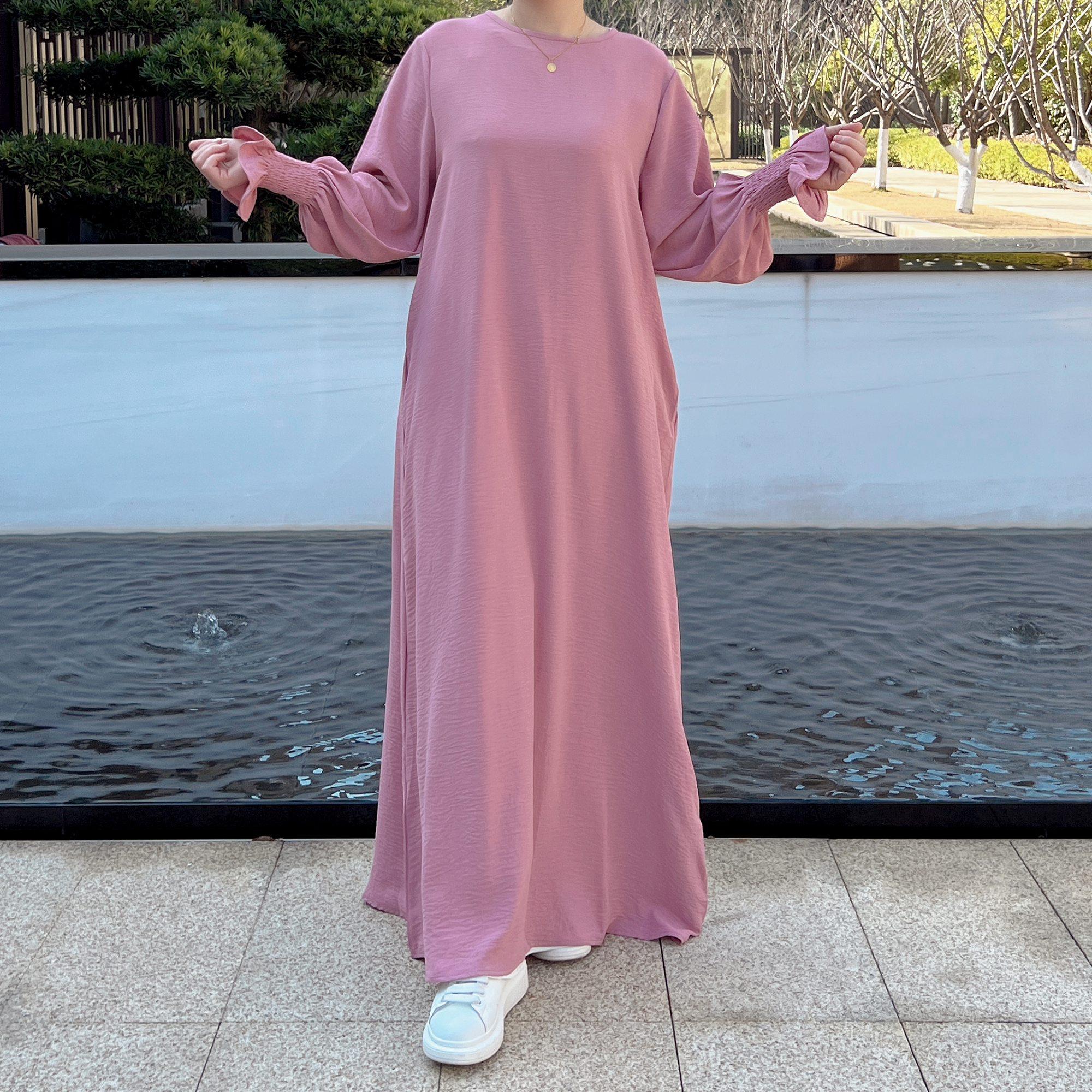 Robe intérieure ample sous abaya avec manches smockées, robe abaya musulmane pour femme Ramadan, vêtements islamiques hijabi turcs de Dubaï