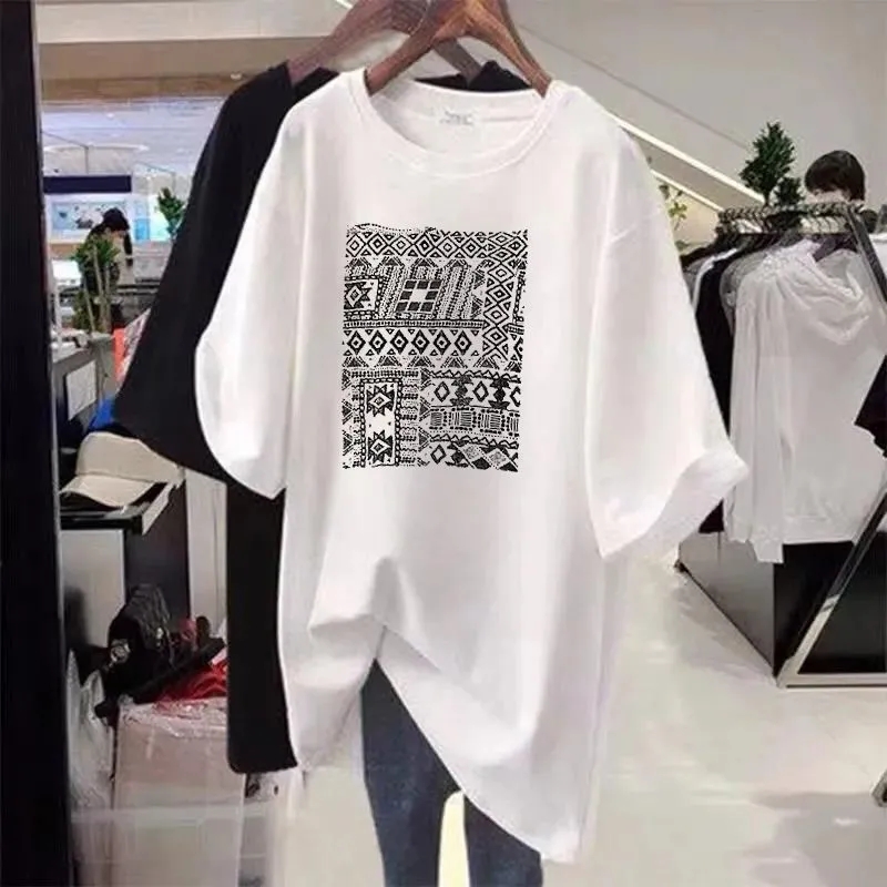 Grande taille 5XL 150KG femmes été t-shirt dessin animé col rond manches courtes t-shirts ample surdimensionné hauts noirs