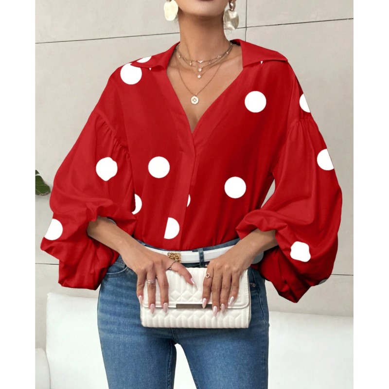 Boho femmes Blouses printemps automne nouvelle mode français à pois demi-cou conception ample bouffée à manches longues haut chemises décontractées femmes