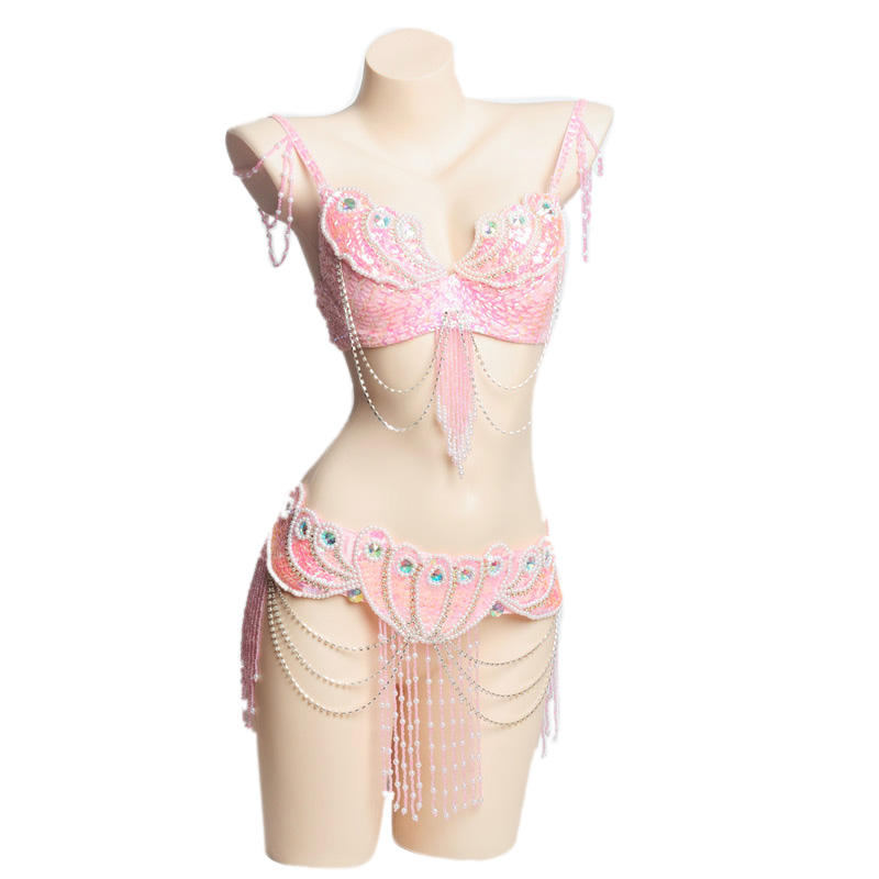 Costume de danse du ventre pour femmes, ensemble de 2 pièces, Oriental, perles, soutien-gorge, ceinture, vêtements de carnaval Tribal