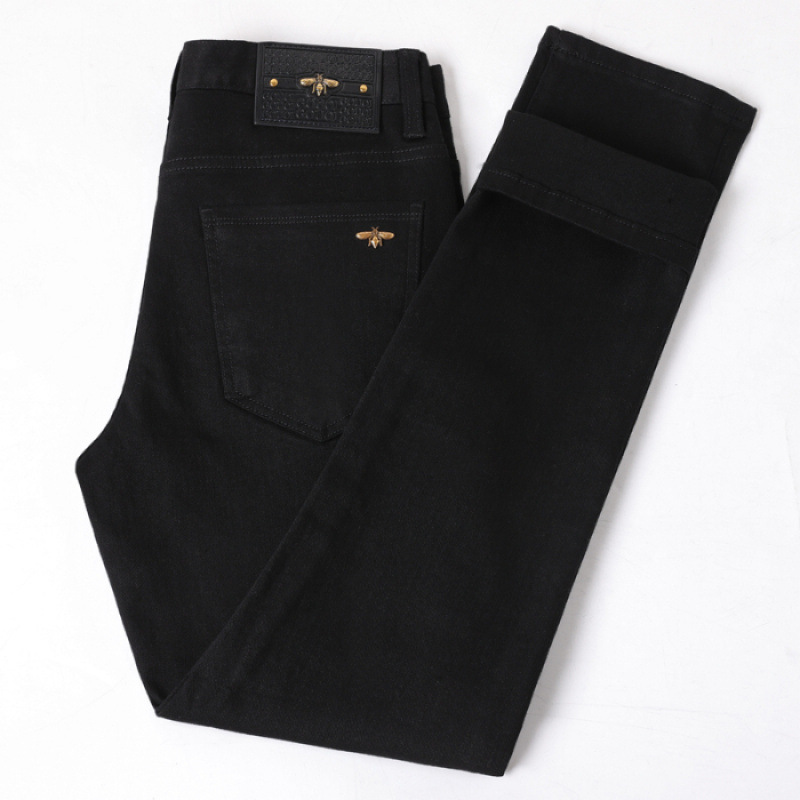 Jean noir pur pour hommes, pantalon long en denim simple, à la mode, de luxe léger, tendance, extensible, coupe slim, haut de gamme et polyvalent