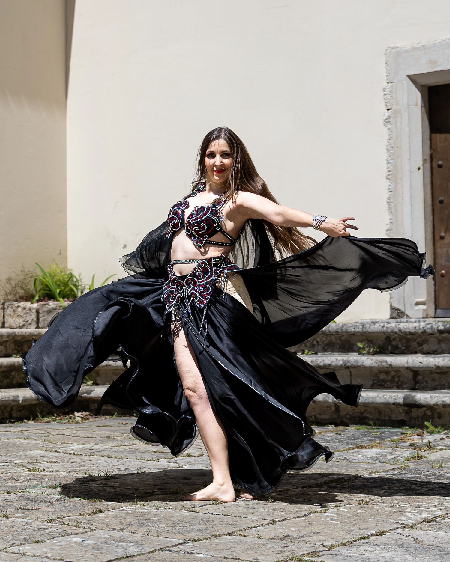 Ensemble de costumes de danse du ventre pour femmes Popsong, tenue de danse orientale égyptienne, tenue de compétition de groupe, manches papillon, jupes longues maxi