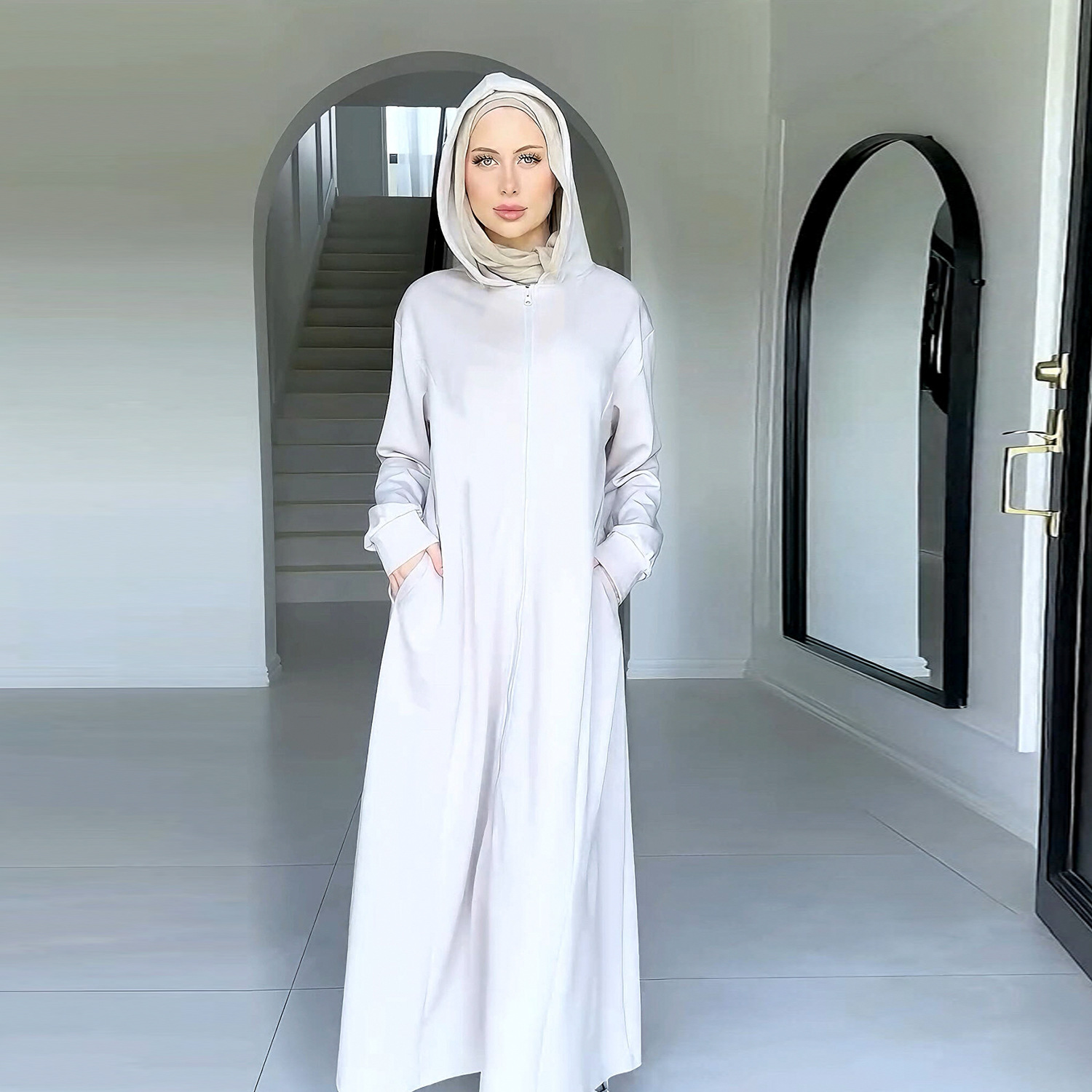 Eid femmes à capuche Abaya Robe fermeture éclair solide Cardigan Jalabiya Ramadan robes Largos décontracté longue Robe maroc dubaï caftan