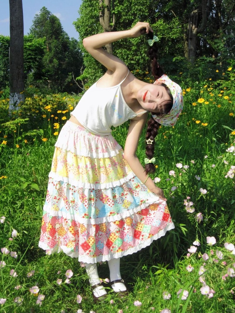Jupe florale femme imprimé coloré Patchwork 2025 nouvelle douce taille haute jupe Midi coupe ajustée décontracté Fernch mode printemps été