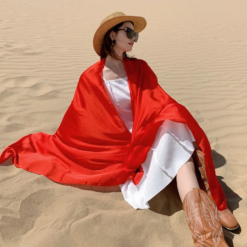Écharpe Hijab Rouge Solide pour Femme, Foulards de Voyage de Luxe, Protection Solaire Extérieure, Châle Pashmina, Longue Mode