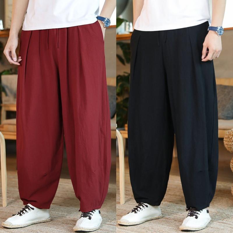 Mode été pantalons décontractés pour hommes coton lin pantalon ample à la mode grande taille Bloomers mâle maison Tai Chi pantalon à jambes larges 5XL
