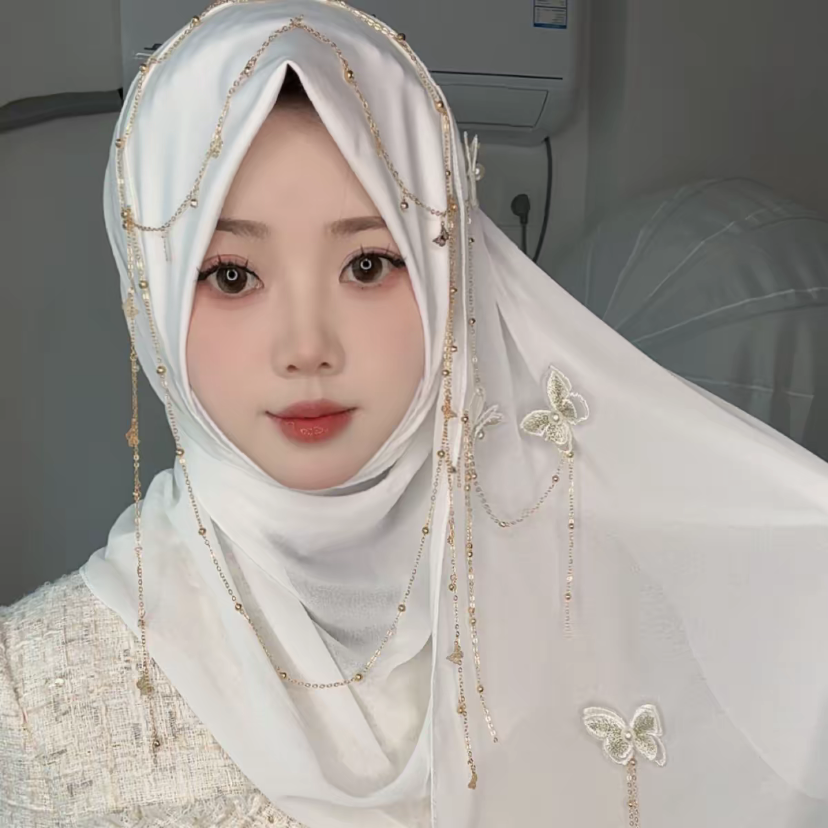 Châles arabes pour femmes musulmanes, hijabs instantanés prêts à porter avec chaînes papillon