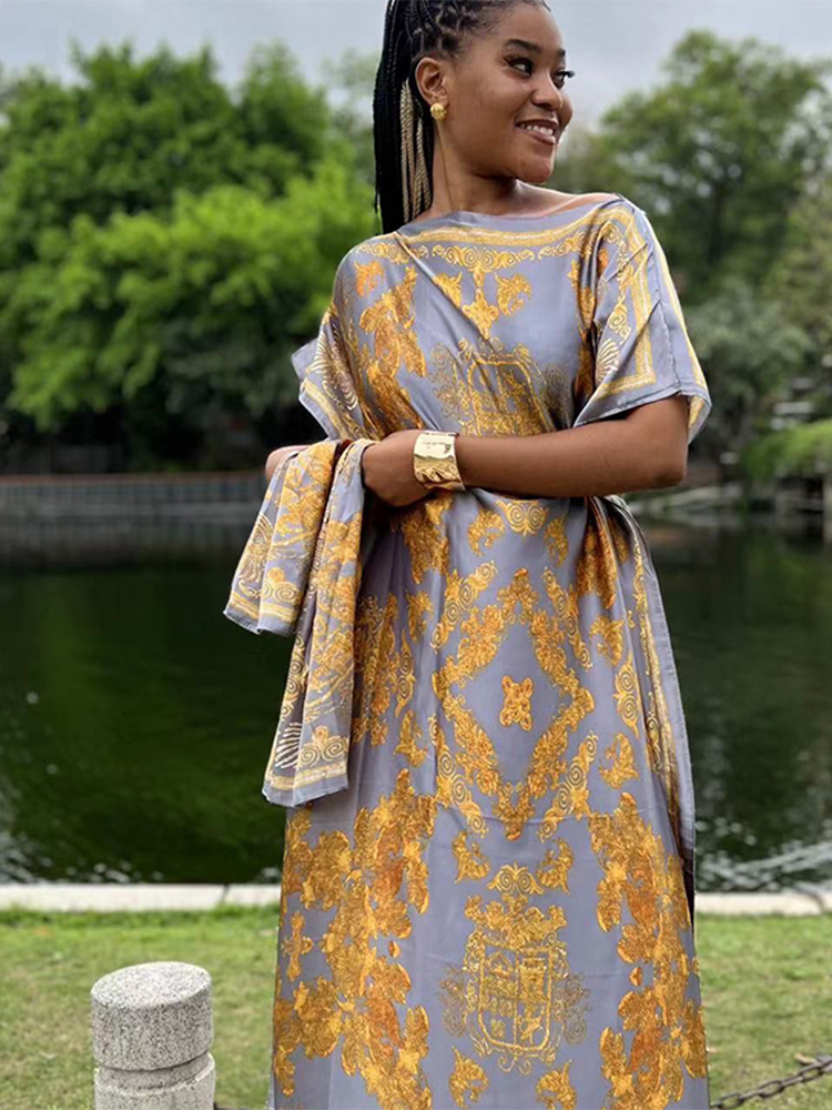 New Malaysian Muslim Print Dress Women Loose Arabic Long Maxi Dress Summer Sunscreen Cool Abaya Beach Hijab Dress Plus Size