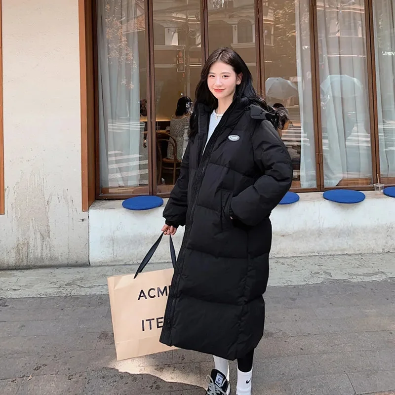 Manteau d'hiver pour femmes, mode coréenne, ample, surdimensionné, grande taille, à capuche, coupe-vent, chaud, Long, Parkas, veste de luxe en coton, nouvelle collection 2025