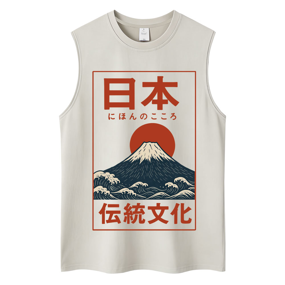 Débardeurs graphiques de style japonais, culture traditionnelle, mode vintage, t-shirts sans manches pour hommes et femmes, débardeurs amples en pur coton, décontractés