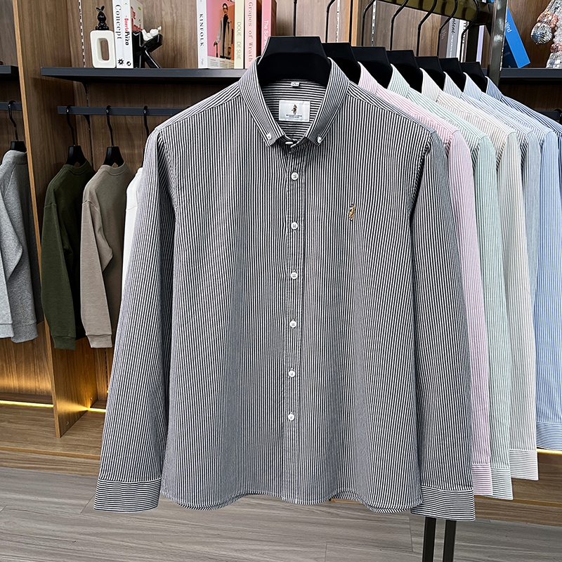 Marque de luxe 100% coton chemise à manches longues hommes rayures de mode haut de gamme pony broderie nouveau golf décontracté confort haut d'automne