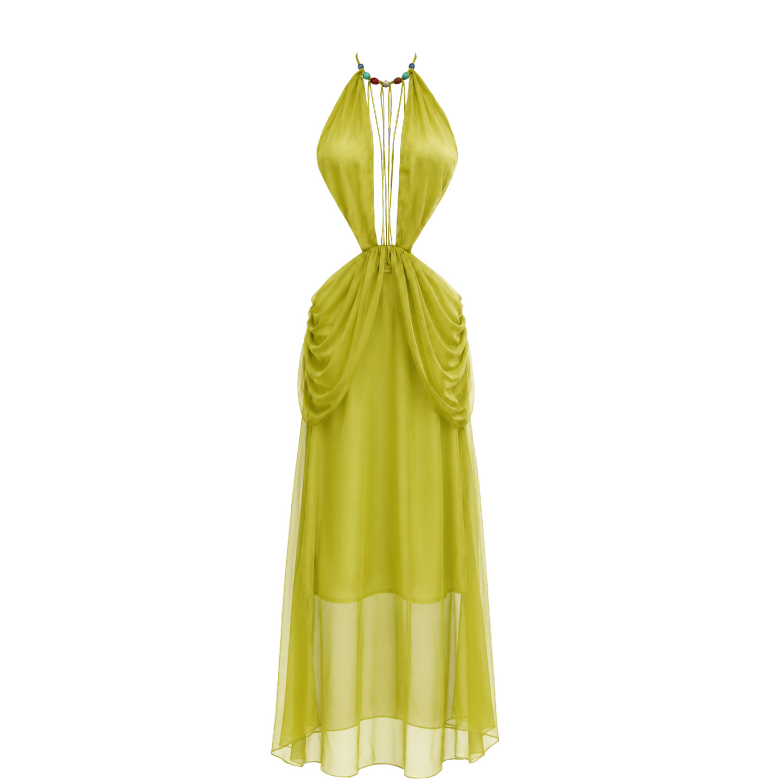 Robe longue bohème à col halter perlée pour femme, tenue de soirée élégante avec découpes, vêtement de plage luxueux drapé et froncé pour femme