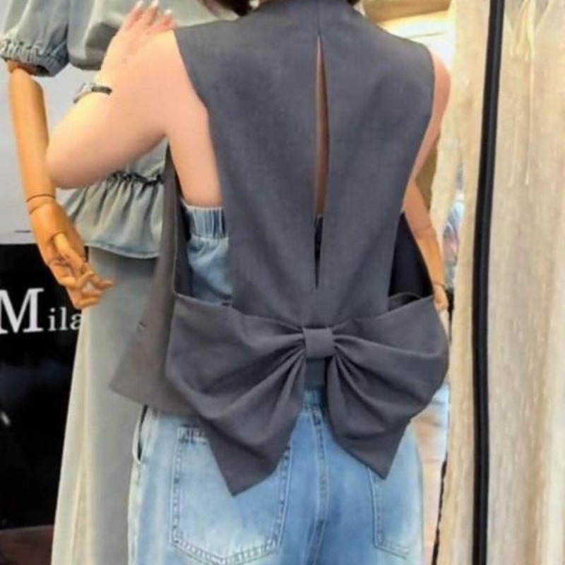 Gilet sans manches gris simple et tendance pour femme, style Y2K, col en V, boutonnage simple, hauts Mujer, nouvelle collection été 2026, vestes amples
