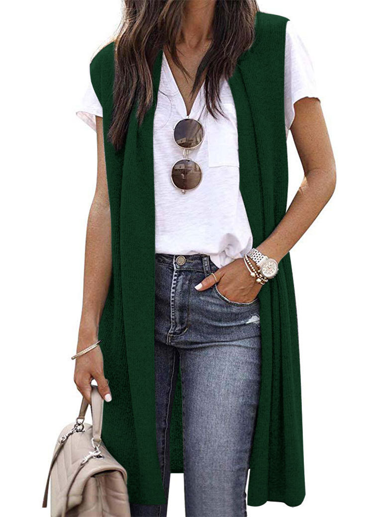 Mode femmes tricots décontractés manteau Cardigan à la mode longue sans manches gilet veste