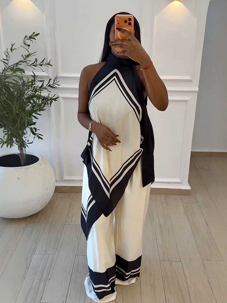 Ensemble pantalon et haut pour femme, streetwear, été, élégant, ensemble deux pièces, haut à bretelles et pantalon long, blanc, tenues décontractées pour femme