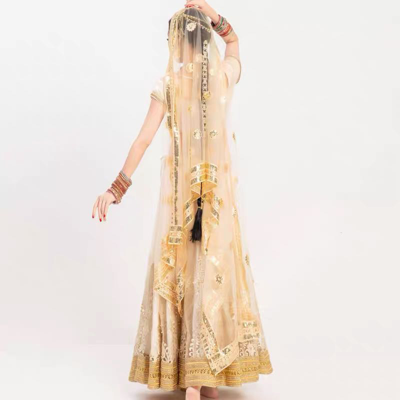 Écharpe Saree Indienne Brodée Multicolore pour Femme Adulte, Performance sur Scène, Accessoires Élégants, brevdu Ventre, DQL6631