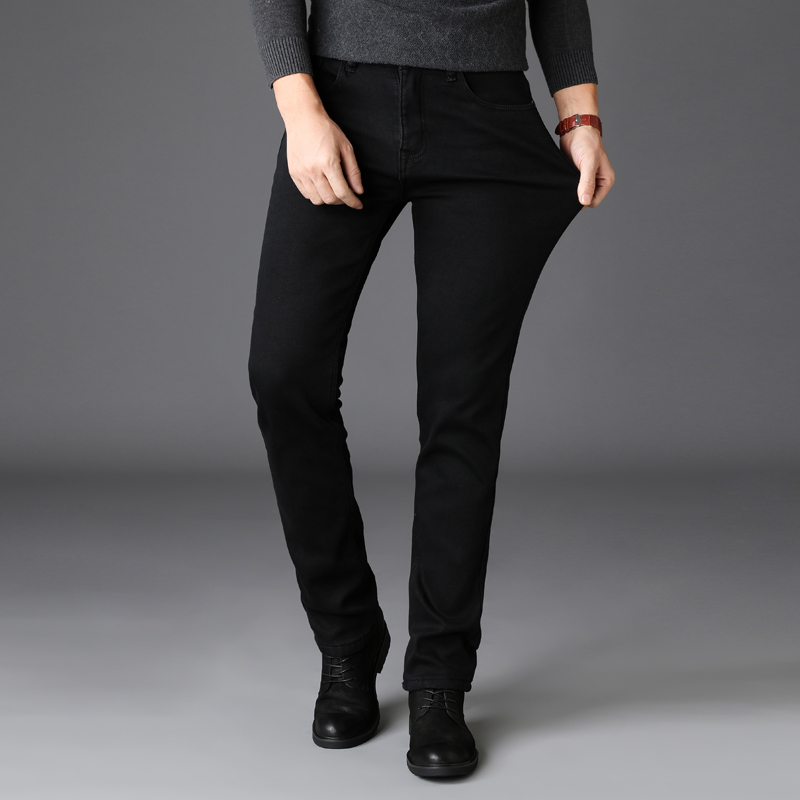 Jean noir extensible pour hommes, Style classique, mode Business, pantalon en Denim noir pur, Slim, marque masculine, pantalon décontracté