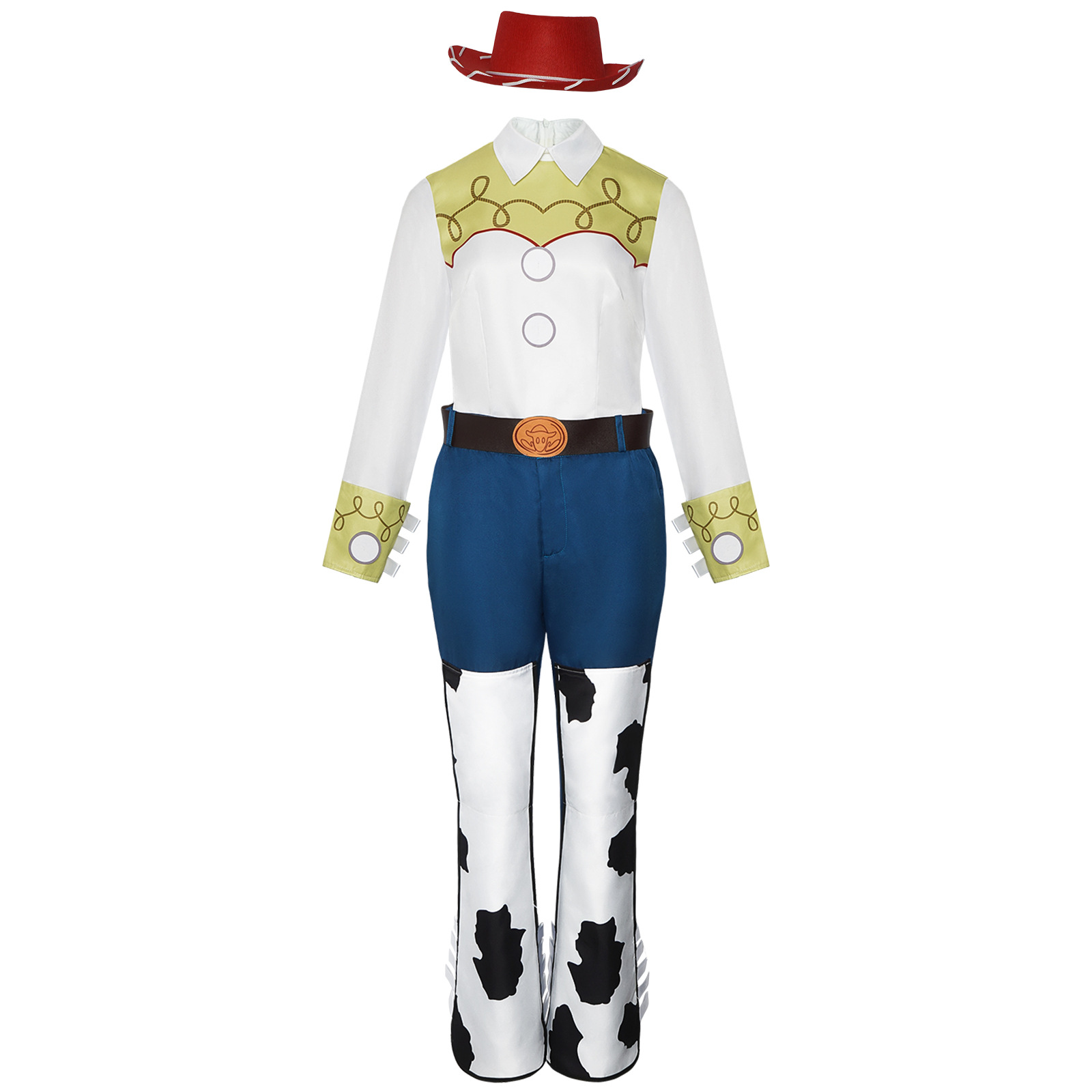 Costume de cowgirl Jessie pour femmes adultes, ensemble complet avec chapeau, tenue de cosplay de cowboy western, déguisement pour Halloween, carnaval, fête