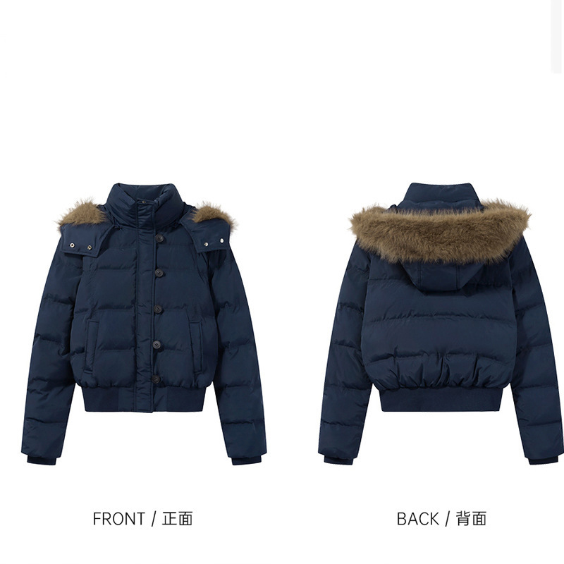 Veste chaude d'hiver pour femmes, coréen, épais, grand col en fourrure, vêtements d'extérieur à capuche, mode décontractée, manteau court détachable rembourré en coton
