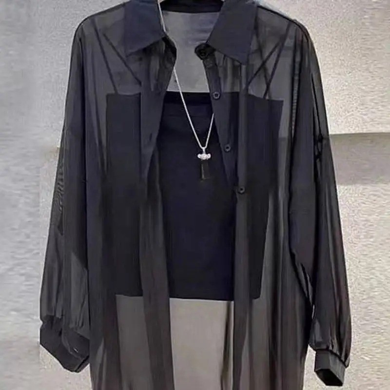 Nouvelle chemise femme |   Léger respirant, couleur unie, patte de boutonnage droite, revers, manches longues, vêtements d'extérieur et protection solaire