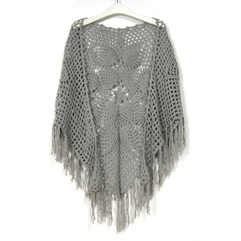 Écharpe en coton évidée faite à la main pour femmes, enveloppes élégantes, grand châle, cape, vêtements d'extérieur vintage, pompon assressenti, nouvelle mode