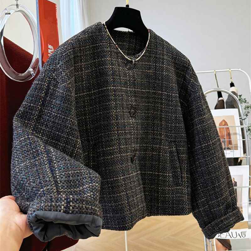 Manteau court en tweed coréen pour femme, printemps-automne 2026, épais, chaud, élégant, chic, coquette, streetwear, veste tendance, vêtement d'extérieur.