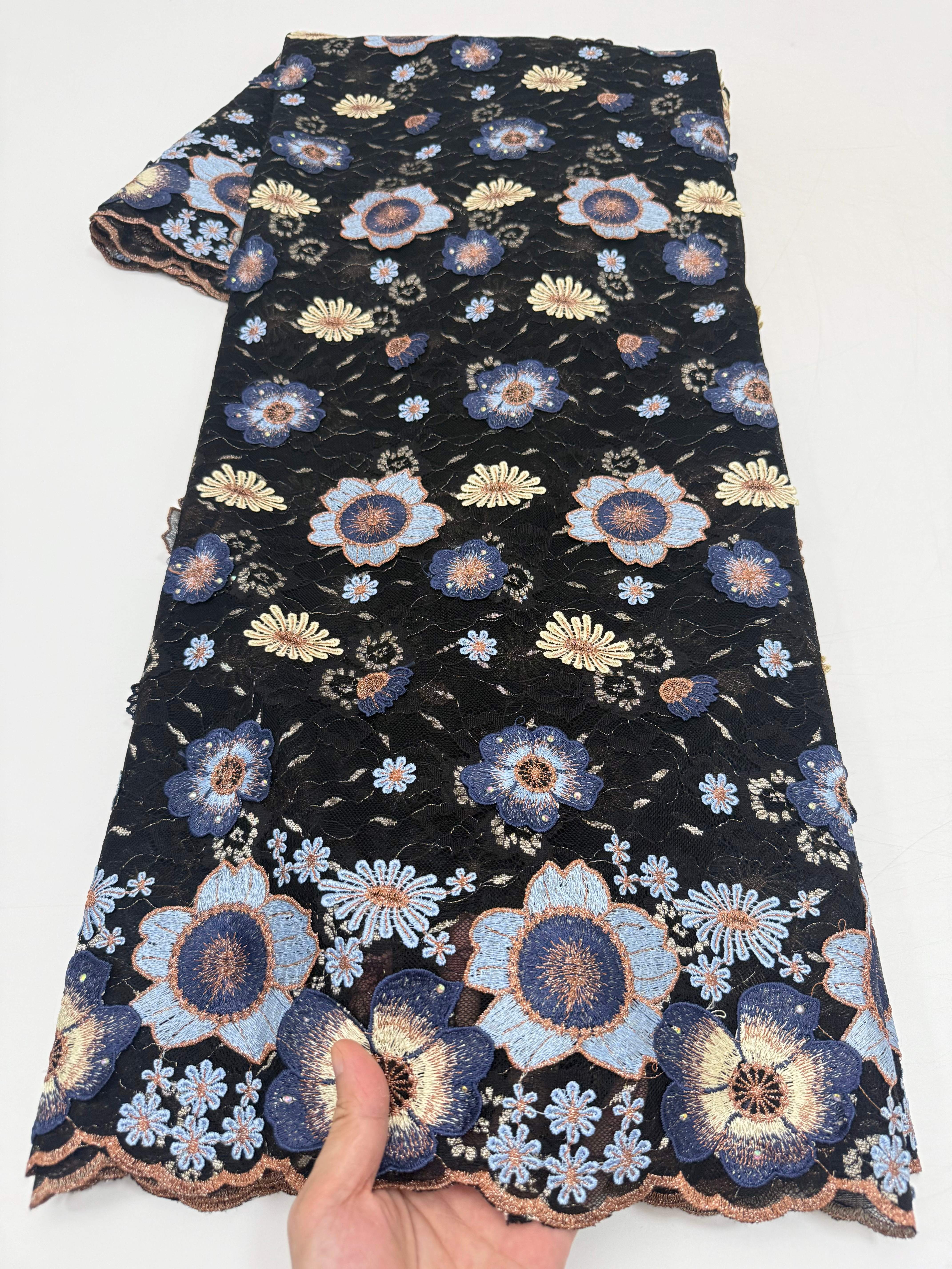 Dentelle Guipure Française Tendance avec Appliques 3D, Tissu Brodé en Tulle et Cordon Africain à Fils Plus Denses pour Tenues Occasionnelles