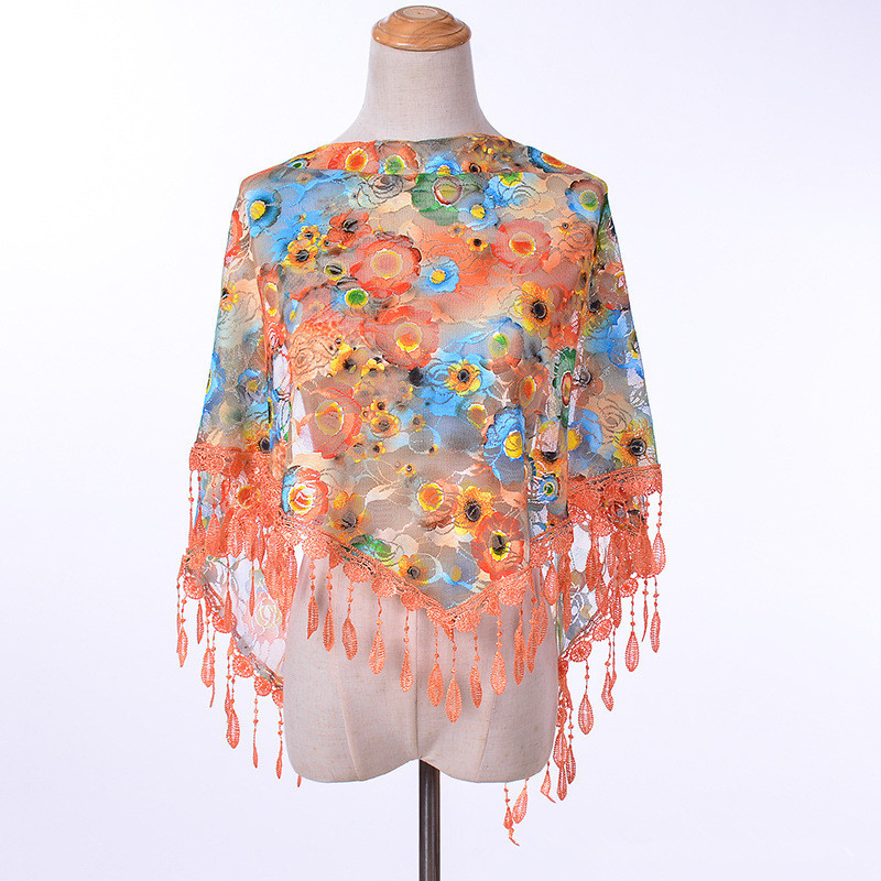 Écharpe triangulaire en dentelle avec pompon pour femmes musulmanes, châle à fleurs, élégant et respirant, accessoires d'extérieur pour mariage, 50x150cm, nouvelle collection
