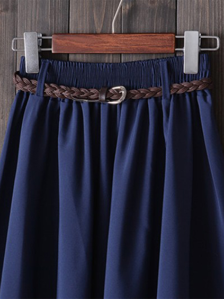 Midi genou longueur jupe d'été femmes avec ceinture mode coréenne dames taille haute plissée a-ligne jupe d'école femme