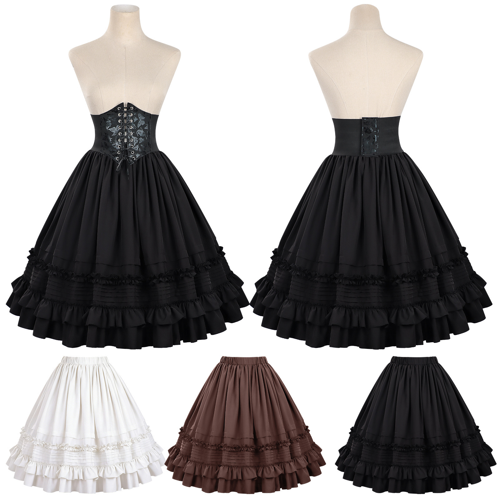 Jupe à superpositions steampunk médiévale pour femmes, jupe gothique Lolita, corset amincissant la taille, volants doux, chemise, robe victorienne d'Halloween