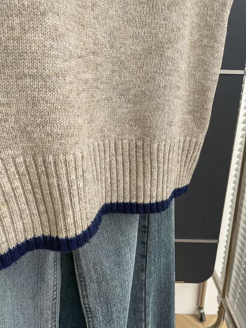 Gilet en tricot pour femme avec col polo, détails de passepoil contrastant, doux, polyvalent et facile à porter