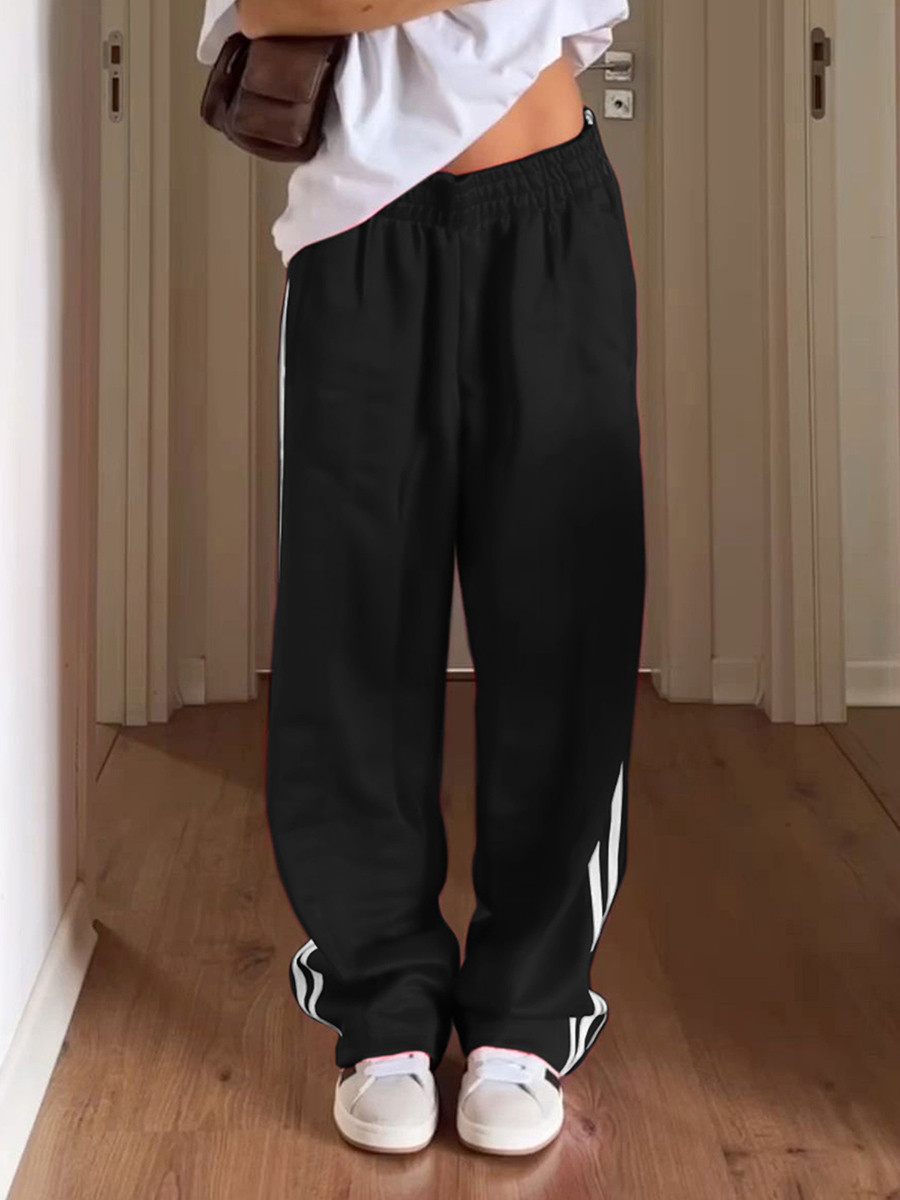 Pantalon à rayures pour femmes, taille élastique, proximité wstring, jambe droite, décontracté, pantalon de survêtement avec poches