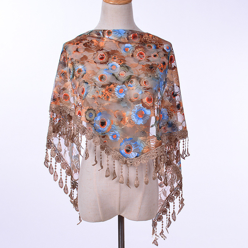 Écharpe triangulaire en dentelle avec pompon pour femmes musulmanes, châle à fleurs, élégant et respirant, accessoires d'extérieur pour mariage, 50x150cm, nouvelle collection