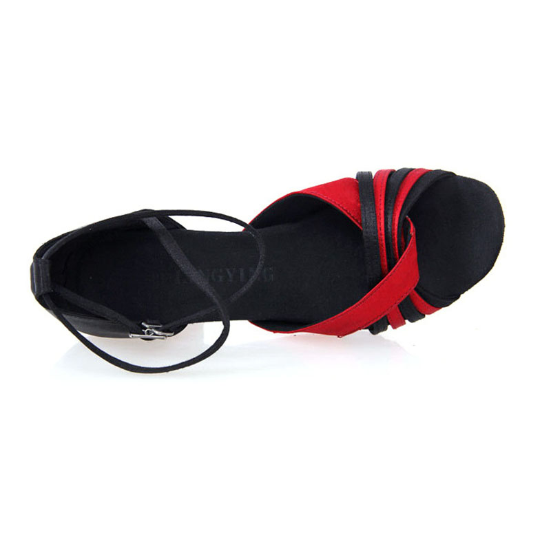 Chaussures de danse carrées d'été rouges et noires, nouvelles chaussures de danse latine à semelles souples et moyennes à talons hauts pour femmes