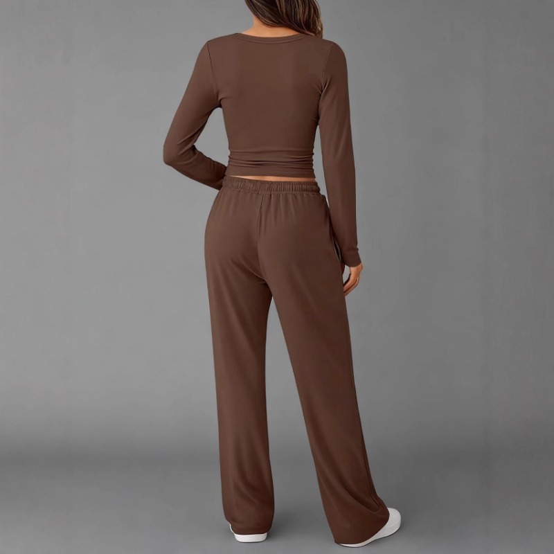 Vêtements pour femmes mode européenne américaine sport décontracté automne hiver couleur unie cordon à manches longues costume pantalon ensembles