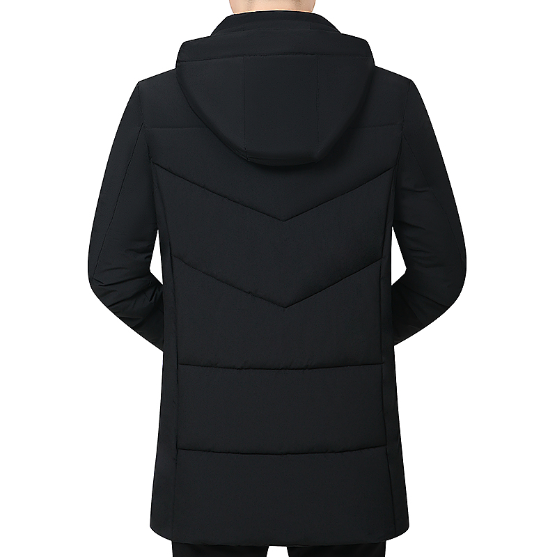 Manteau d'hiver à capuche en coton pour hommes, Parkas épais, couleur unie, Cardigan rembourré, longueur Midi, fermeture éclair, veste chaude pour hommes