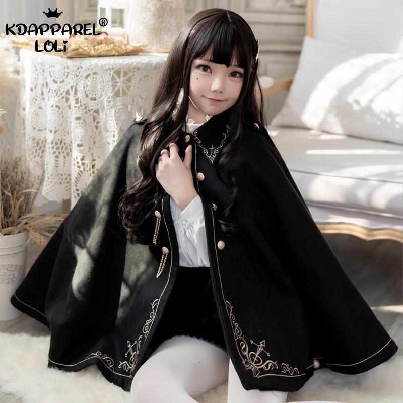 Manteau d'automne en laine pour femmes, Cape noire, Style Preppy, broderie dorée, princesse gothique, école de magie, pour étudiants, nouvelle collection