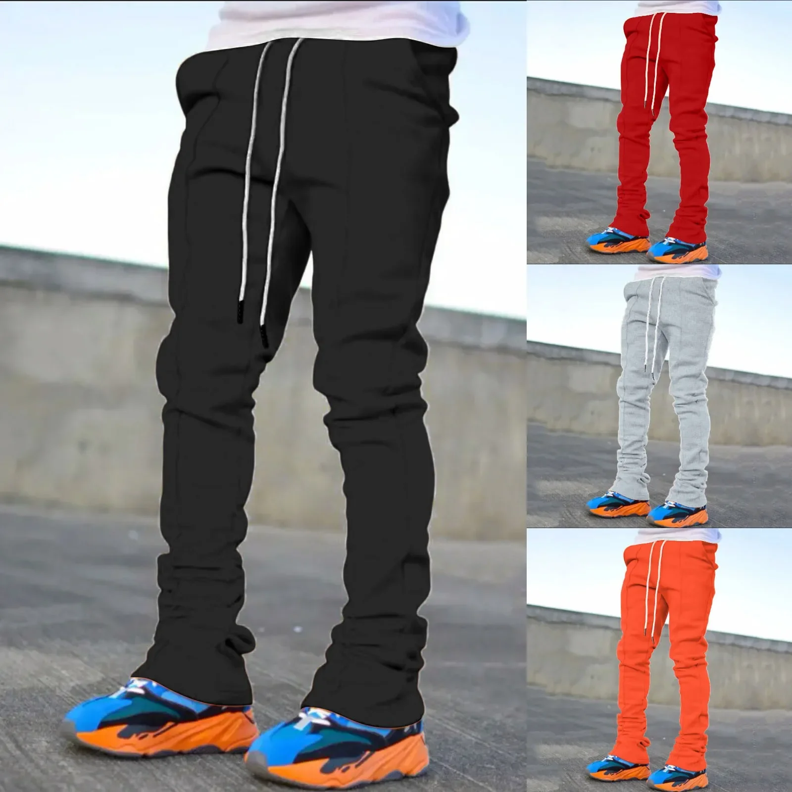 Pantalons décontractés pour hommes, couleur unie, nouveau Design, pantalons de survêtement évasés personnalisés, vêtements de rue, pantalons empilés pour hommes